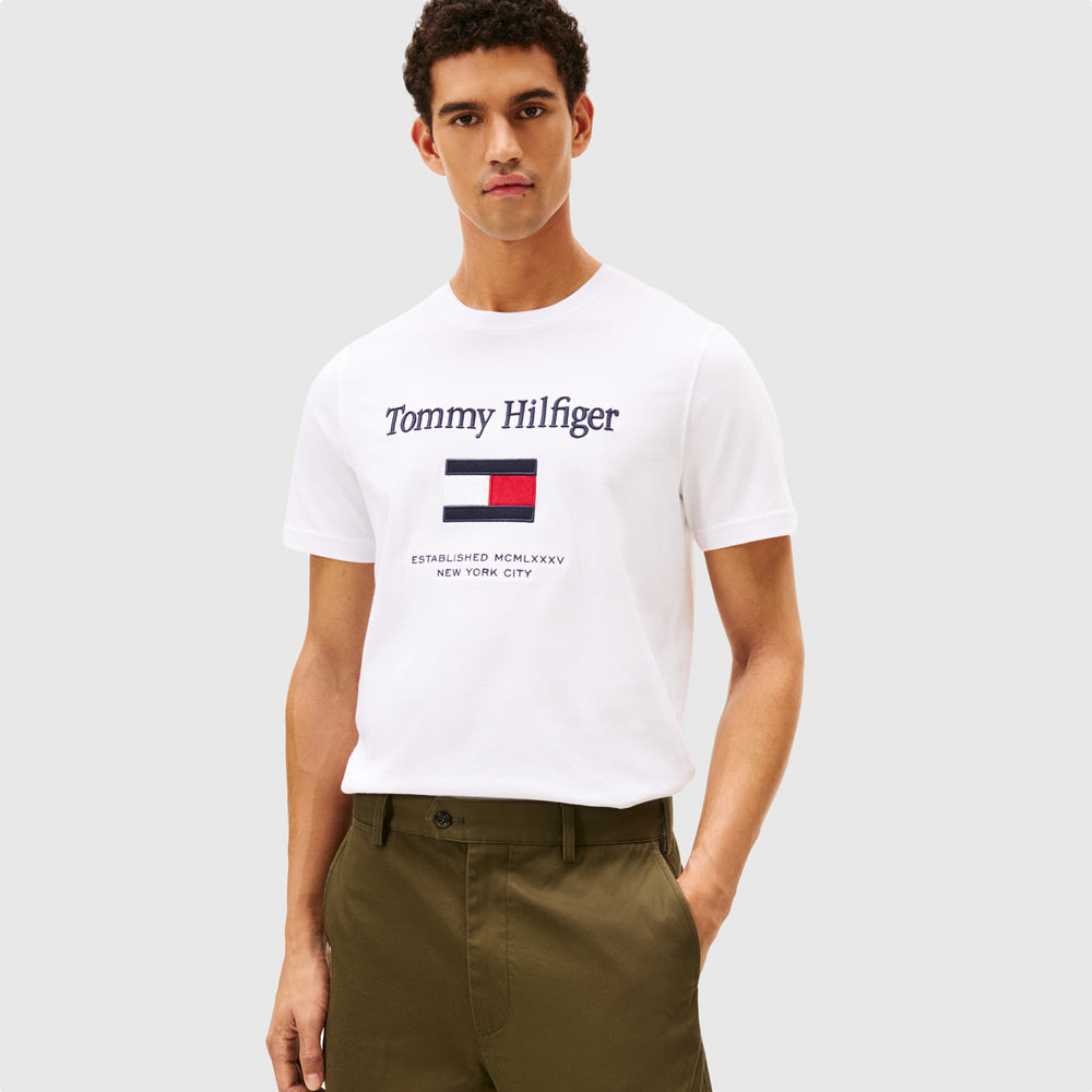Tommy Hilfiger Tommy Embro Flag T-Shirt - White |ThirdBaseUrban