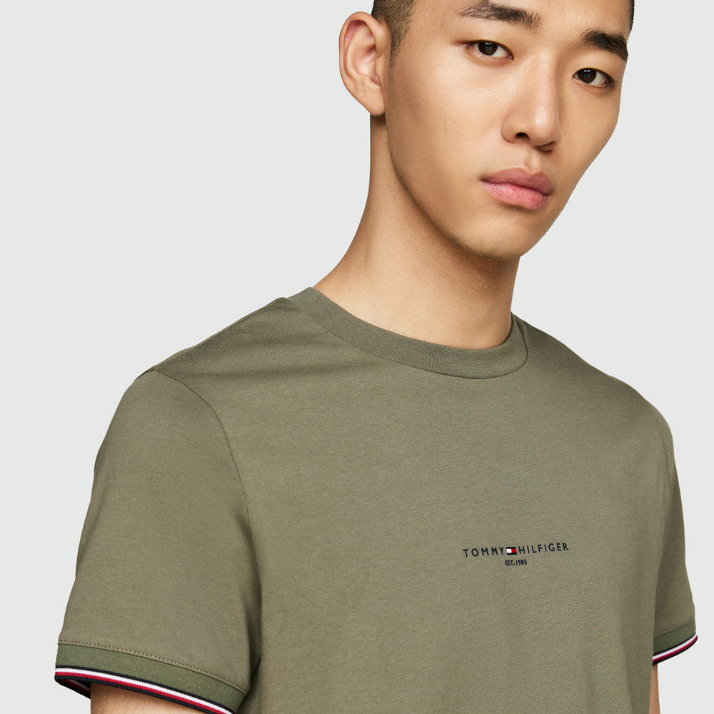 Tommy Logo Tipped T-Shirt - Olive