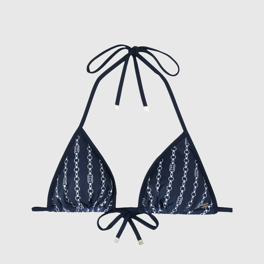 Triangle Print Bikini Top- Navy Multi