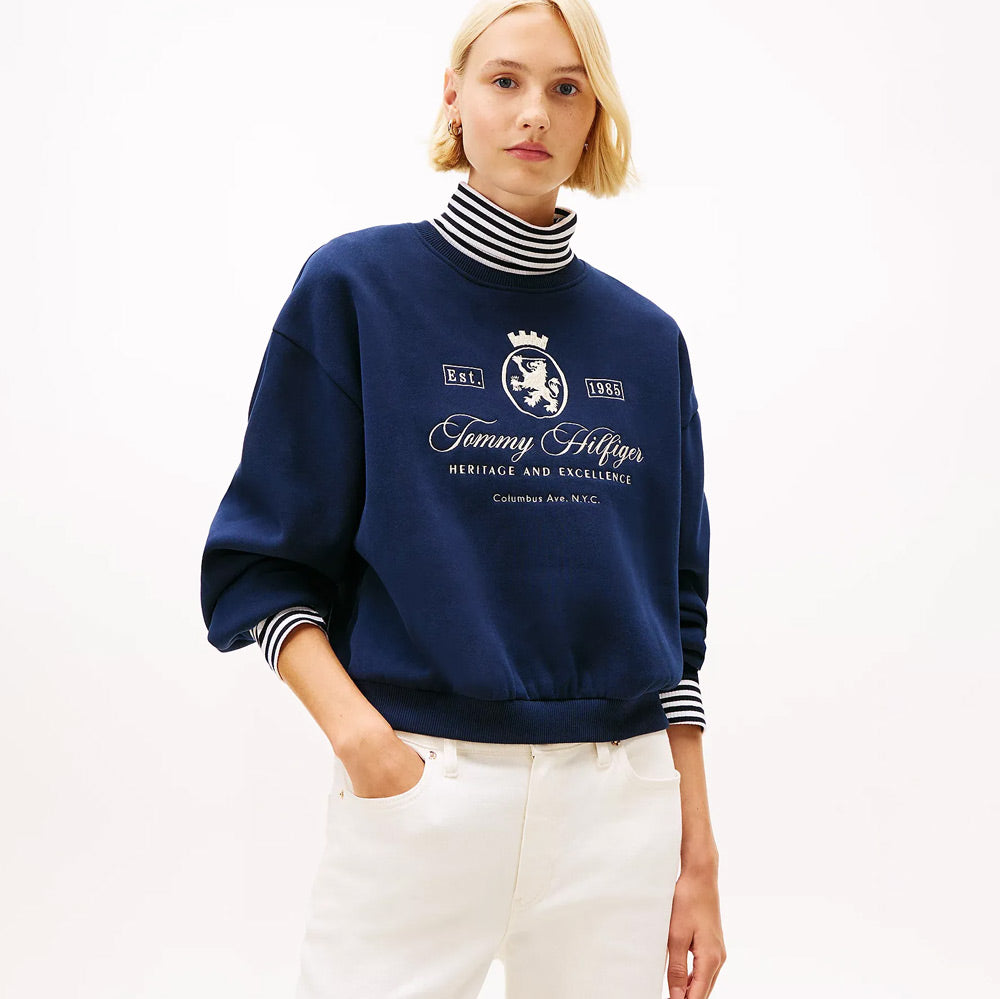 Tommy Hilfiger Varsity Crest Sweatshirt - Navy |ThirdBaseUrban