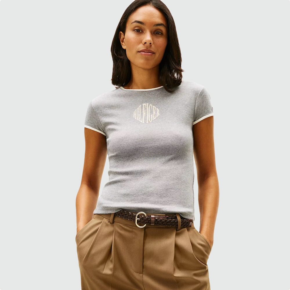 Tommy Hilfiger Varsity Slim Ringer T-Shirt - Grey Heather |ThirdBaseUrban