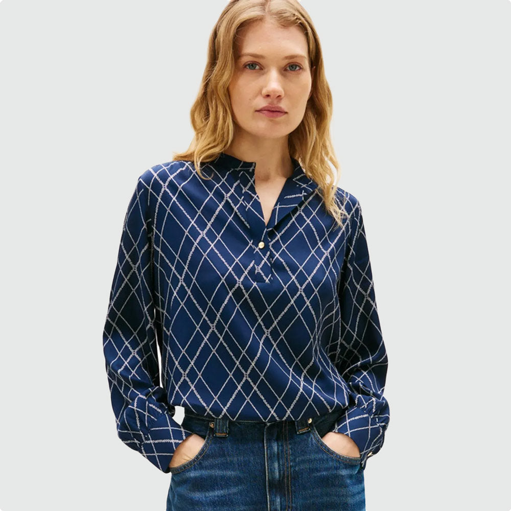 Twill Blouse - Navy Multi