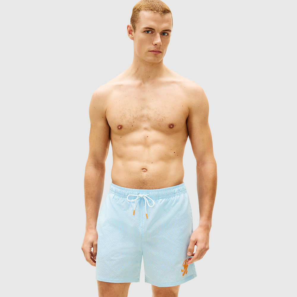 Ithaca Script Swim Shorts - Light Blue
