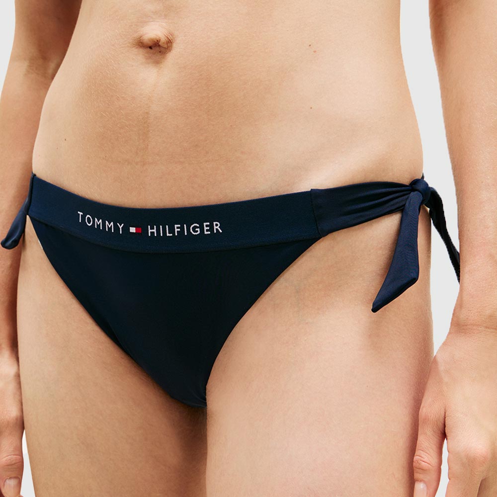 Logo Side Tie Bikini Bottoms - Navy