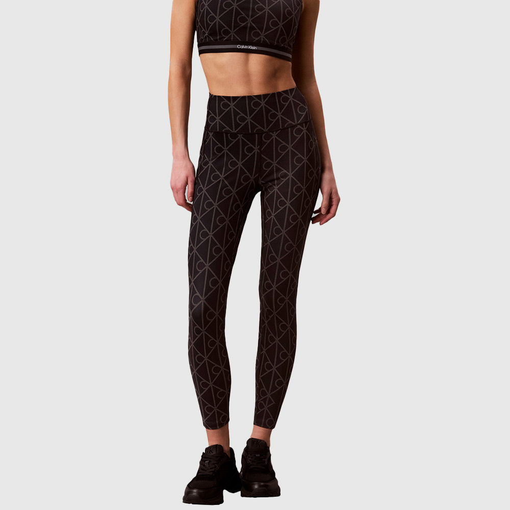 Monogram-Print Performance Leggings - Black
