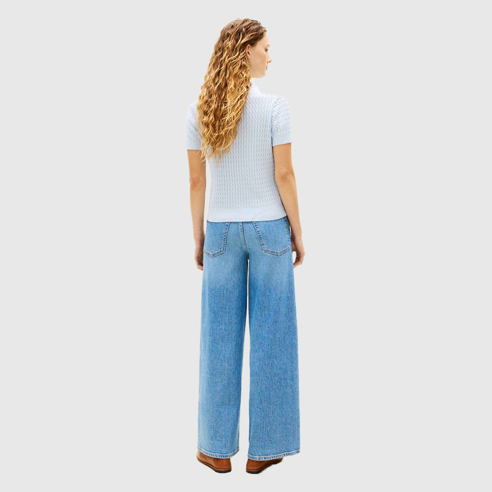 Cable Knit Polo Sweater - Blue