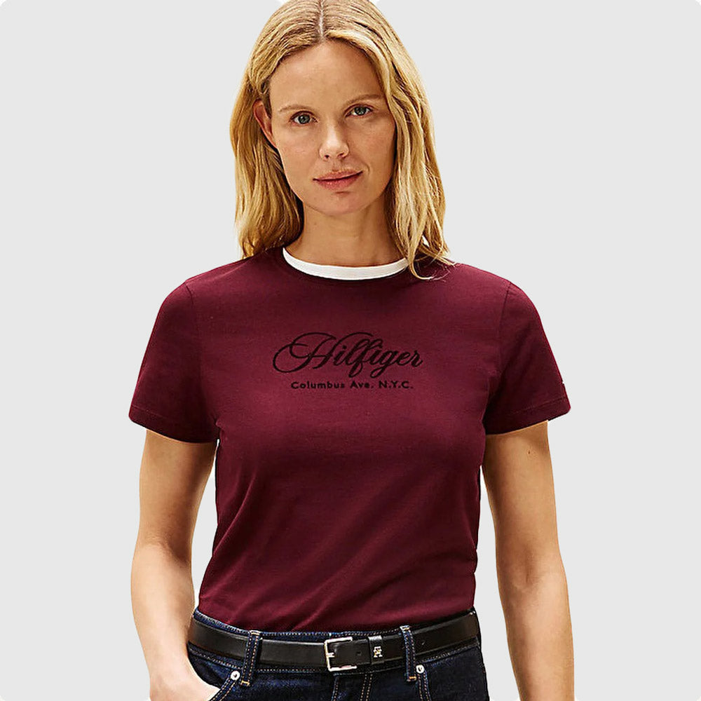 Tommy Hilfiger Script T-Shirt - Burgundy |ThirdBaseUrban