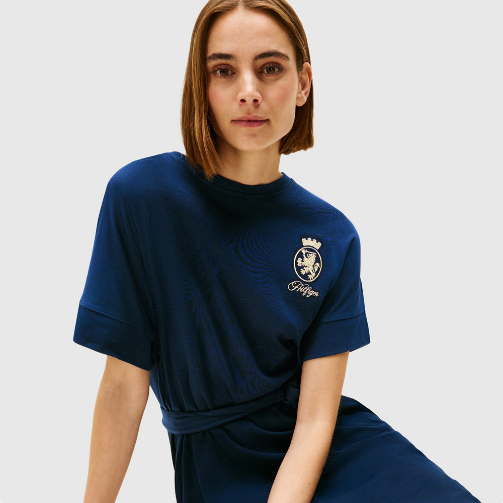 Gold Crest T-Shirt Dress - Navy
