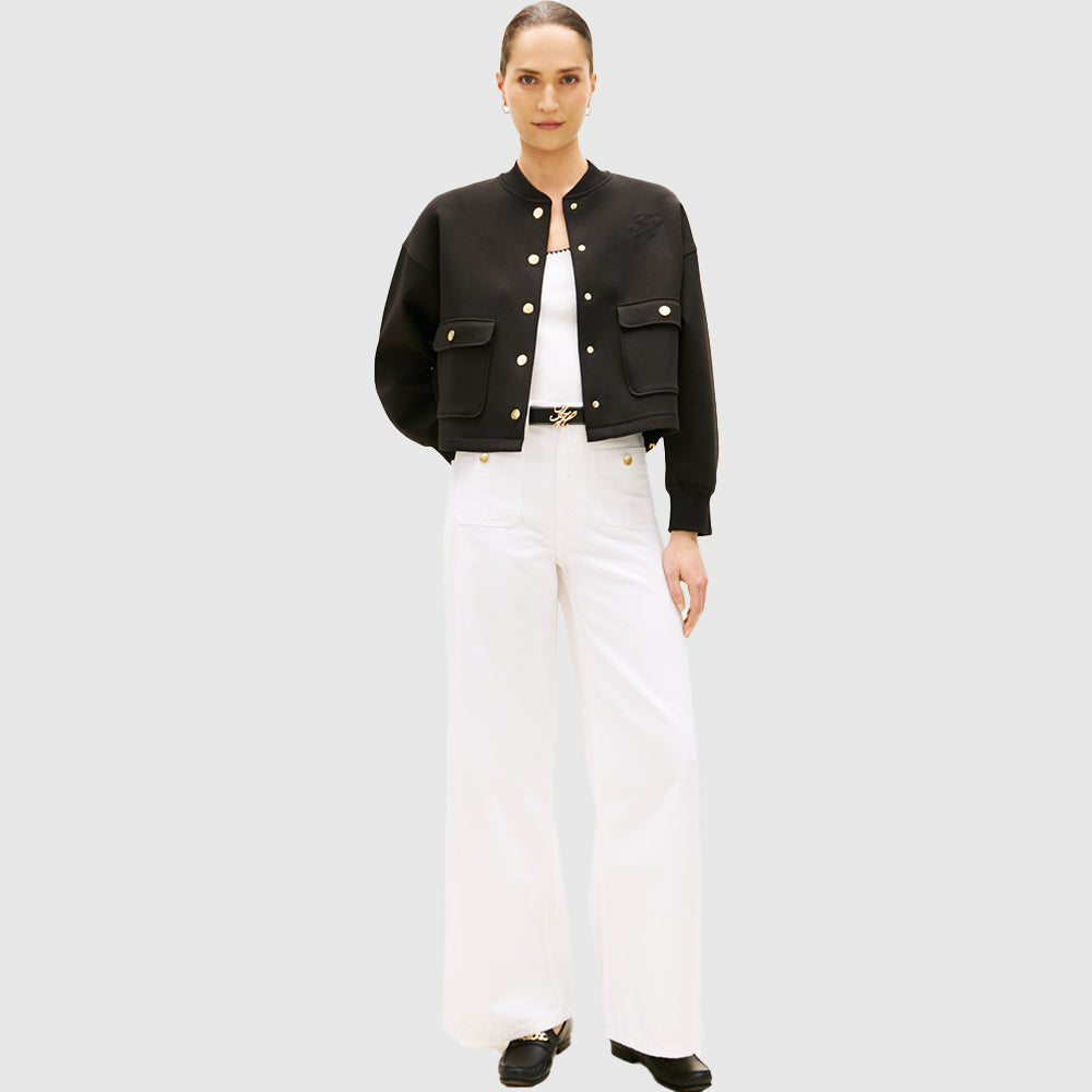 Gold-Tone Button Relaxed Bomber - Black