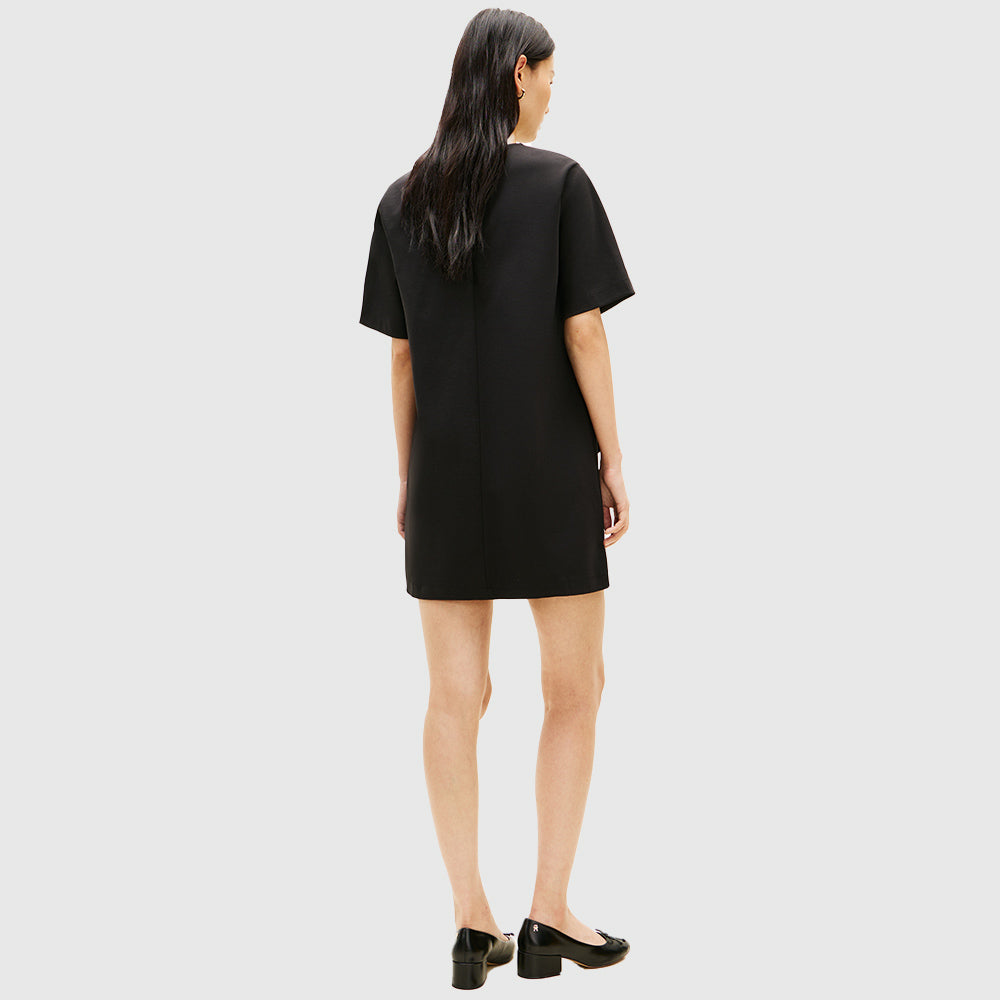 Gold Button Shift Mini Dress - Black