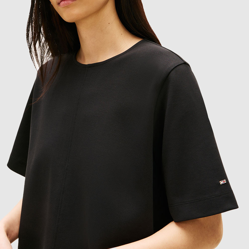 Gold Button Shift Mini Dress - Black
