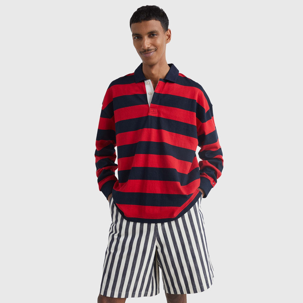 Block Striped Rugby Shirt - Red Multi