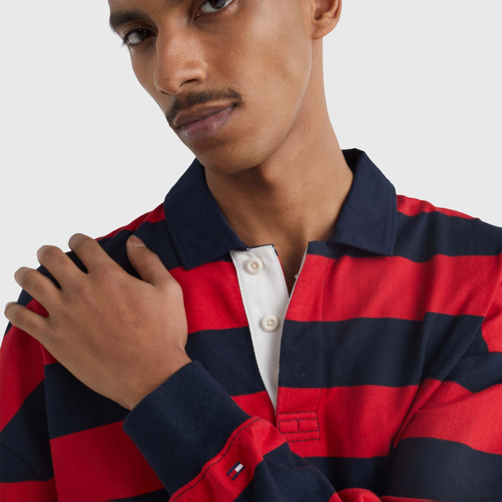 Block Striped Rugby Shirt - Red Multi