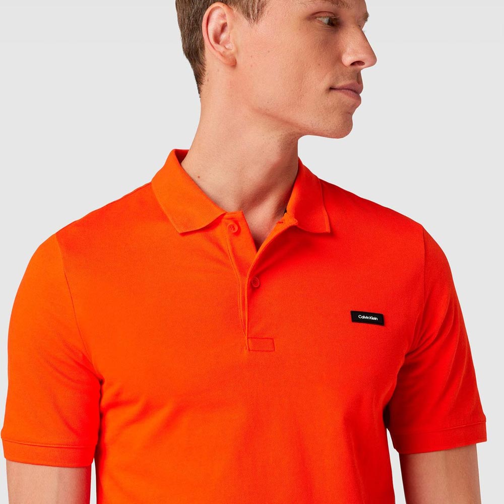 Stretch Pique Slim Button Polo - Orange