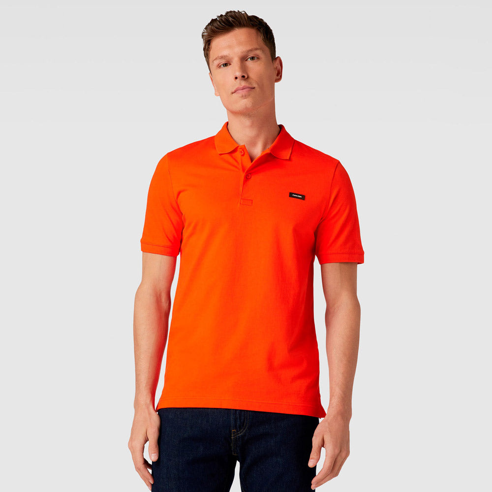 Stretch Pique Slim Button Polo - Orange