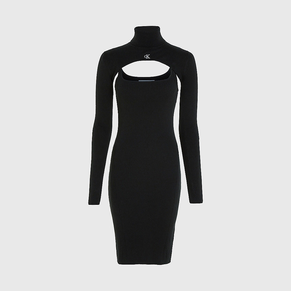 Cut Out Sweater Dress - Black