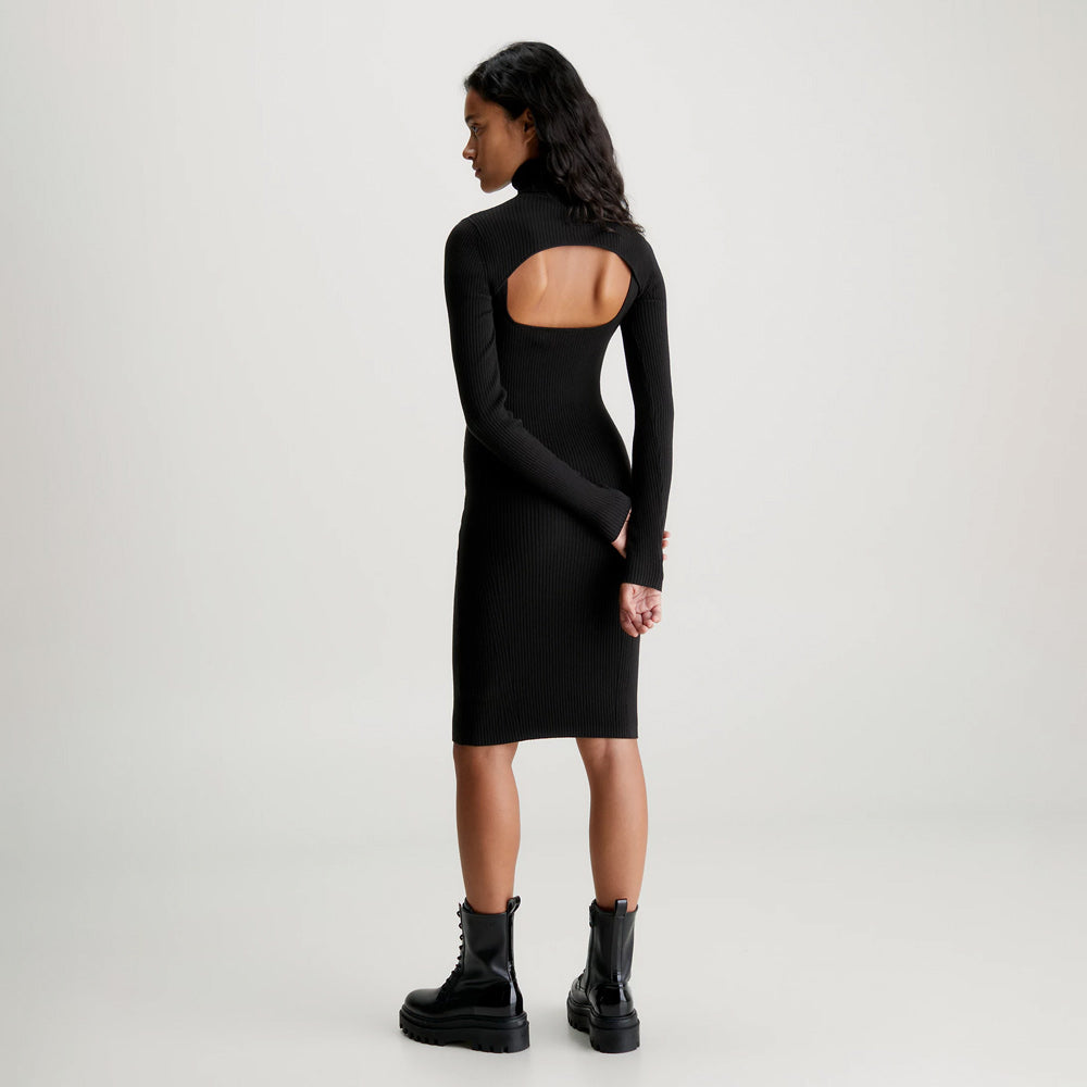 Cut Out Sweater Dress - Black