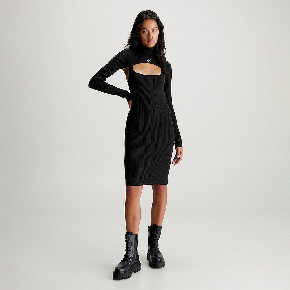 Cut Out Sweater Dress - Black