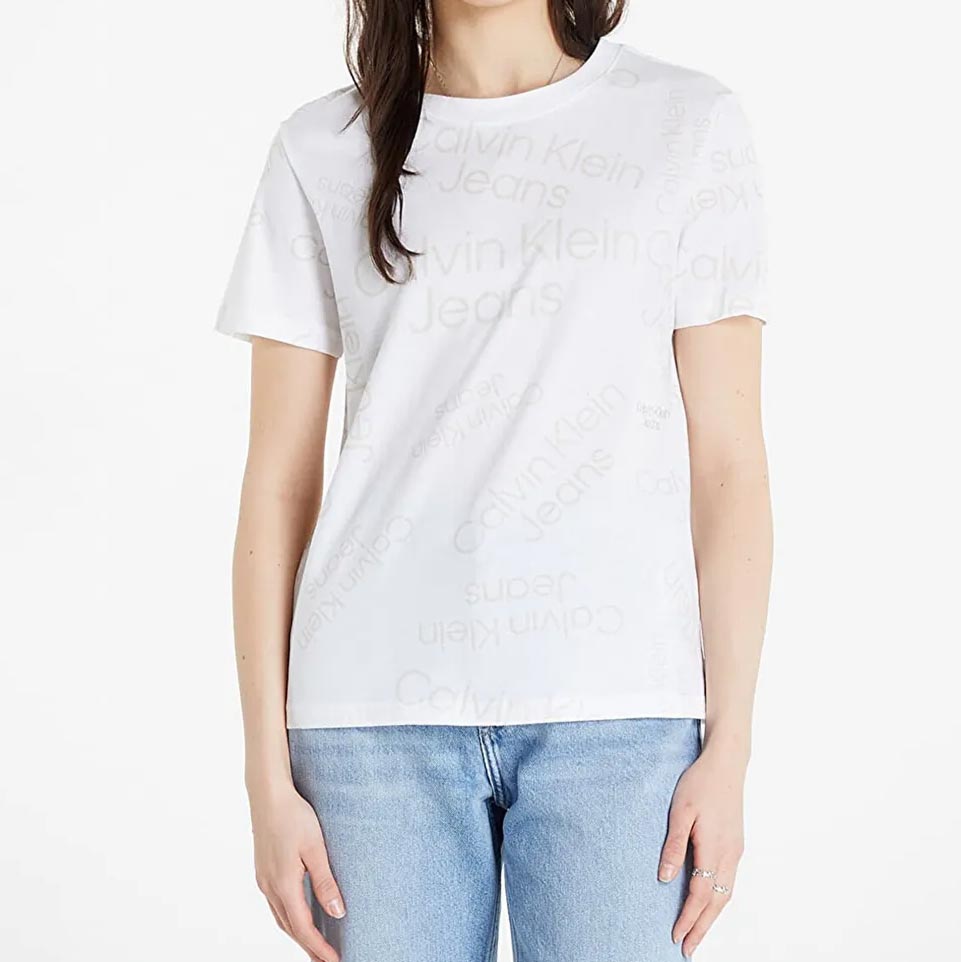 All Over Print Logo Cotton T-Shirt - White