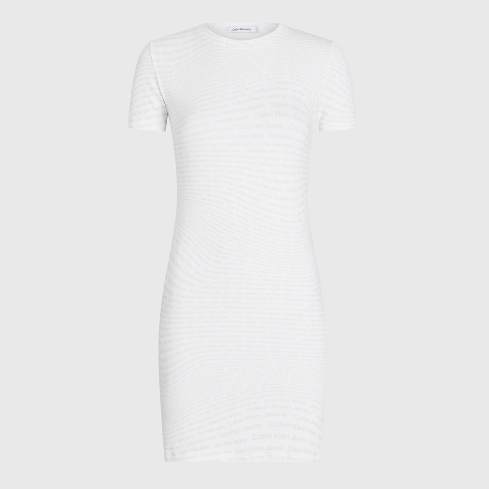 Aop Rib Short Sleeve Dress - White