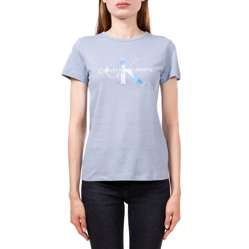 Aqua Monogram Slim T-Shirt - Silver