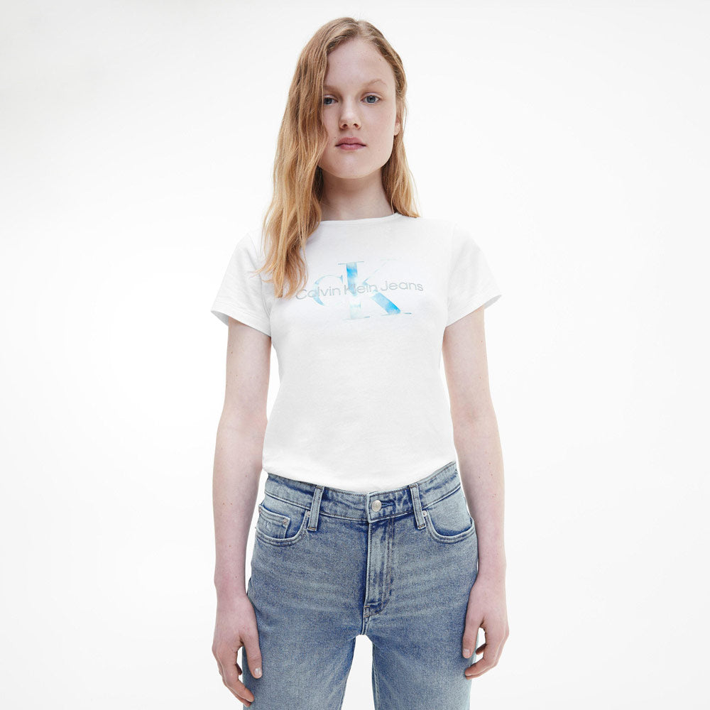 Aqua Monogram Slim T-Shirt - White