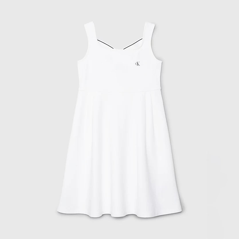 Kids Back Logo Flare Dress - White