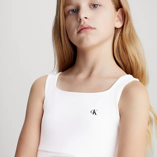 Kids Back Logo Flare Dress - White