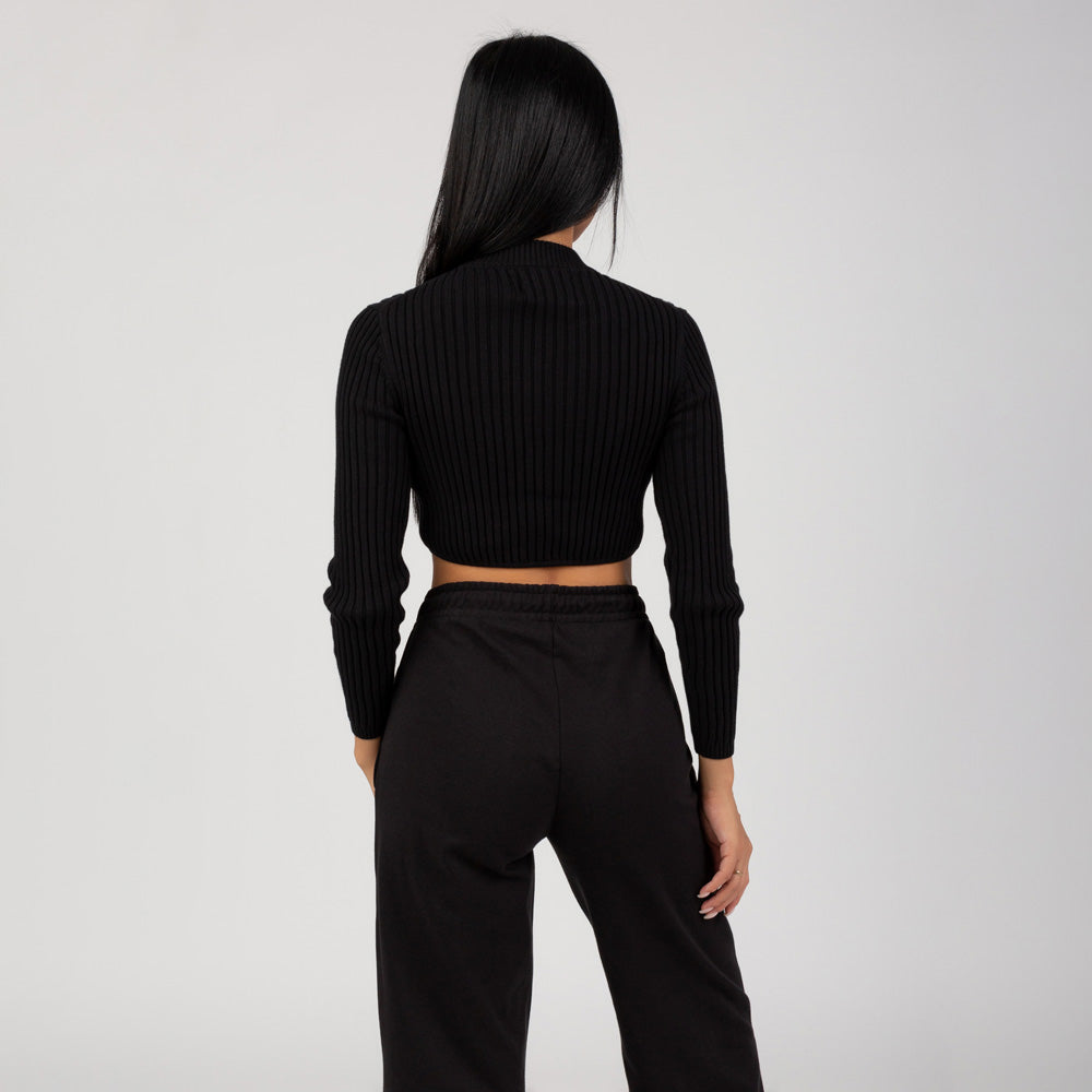 Badge Cropped Sweater - Black