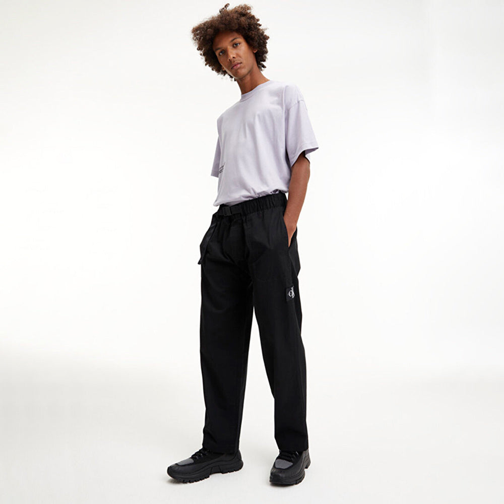 Belted Straight Woven Pant - Black