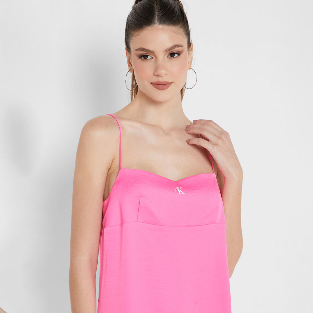 Bust Seaming Satin Cami Dress - Hot Pink