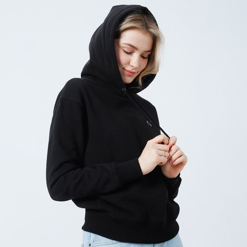 Womens Embroidery Hoodie  - Black