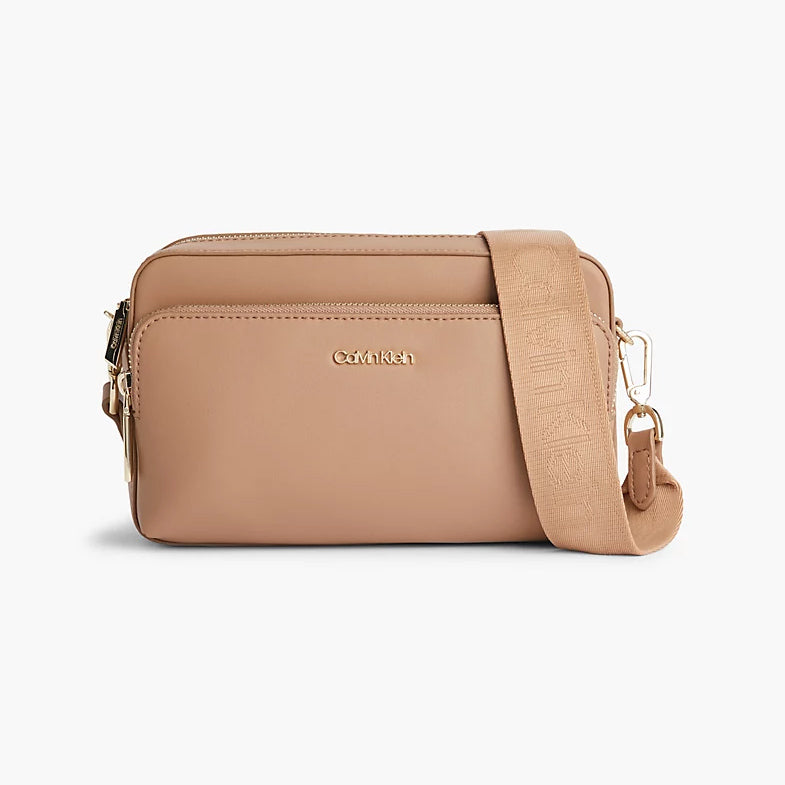 Faux Leather Crossbody Bag - Light Brown