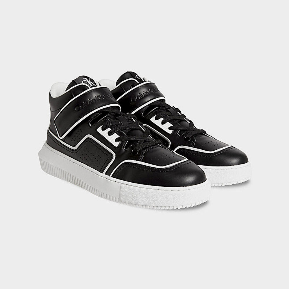 Chunky Cupsole Lace-Up Mid Sneakers - Black White