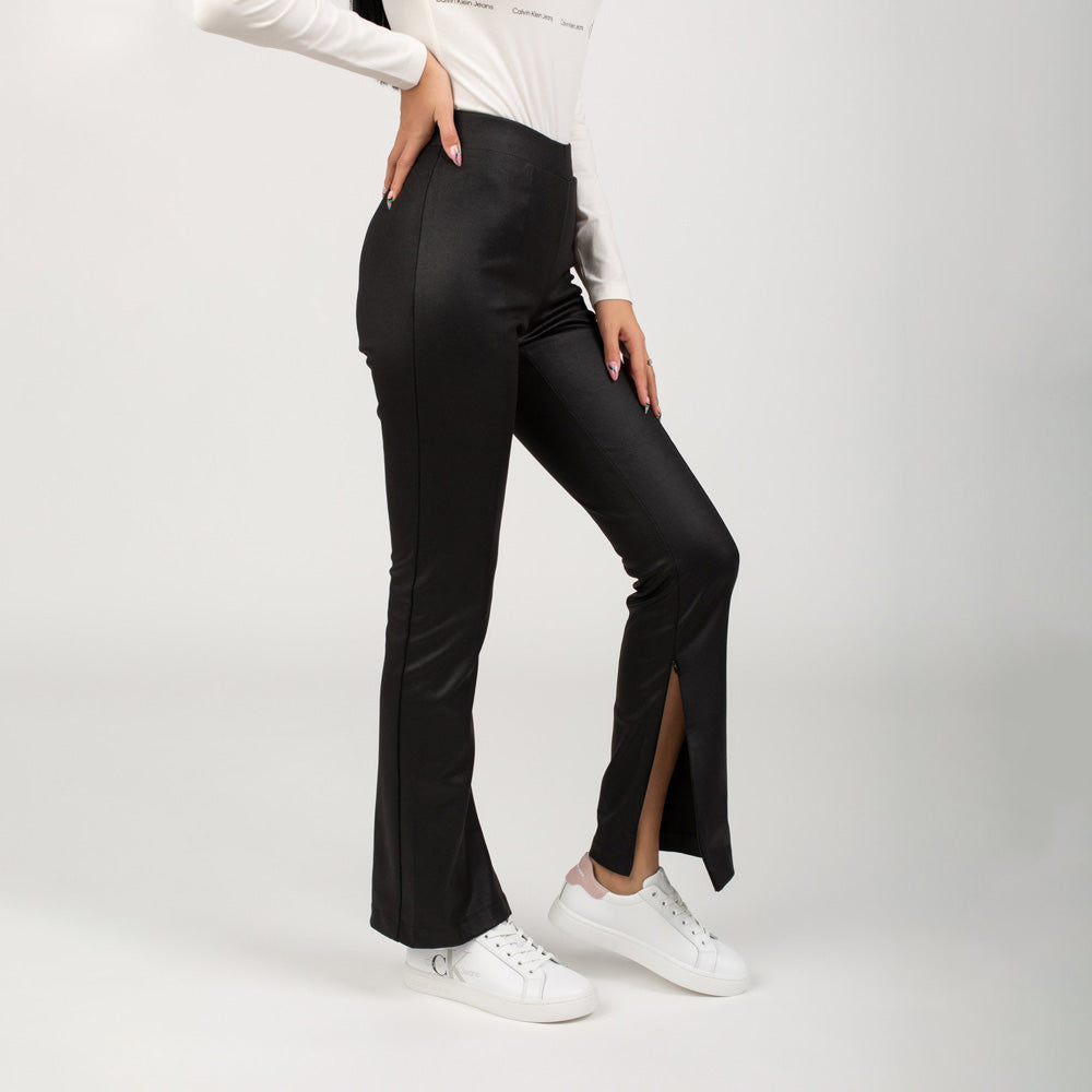 Womens Coated Milano Split Pants - Black