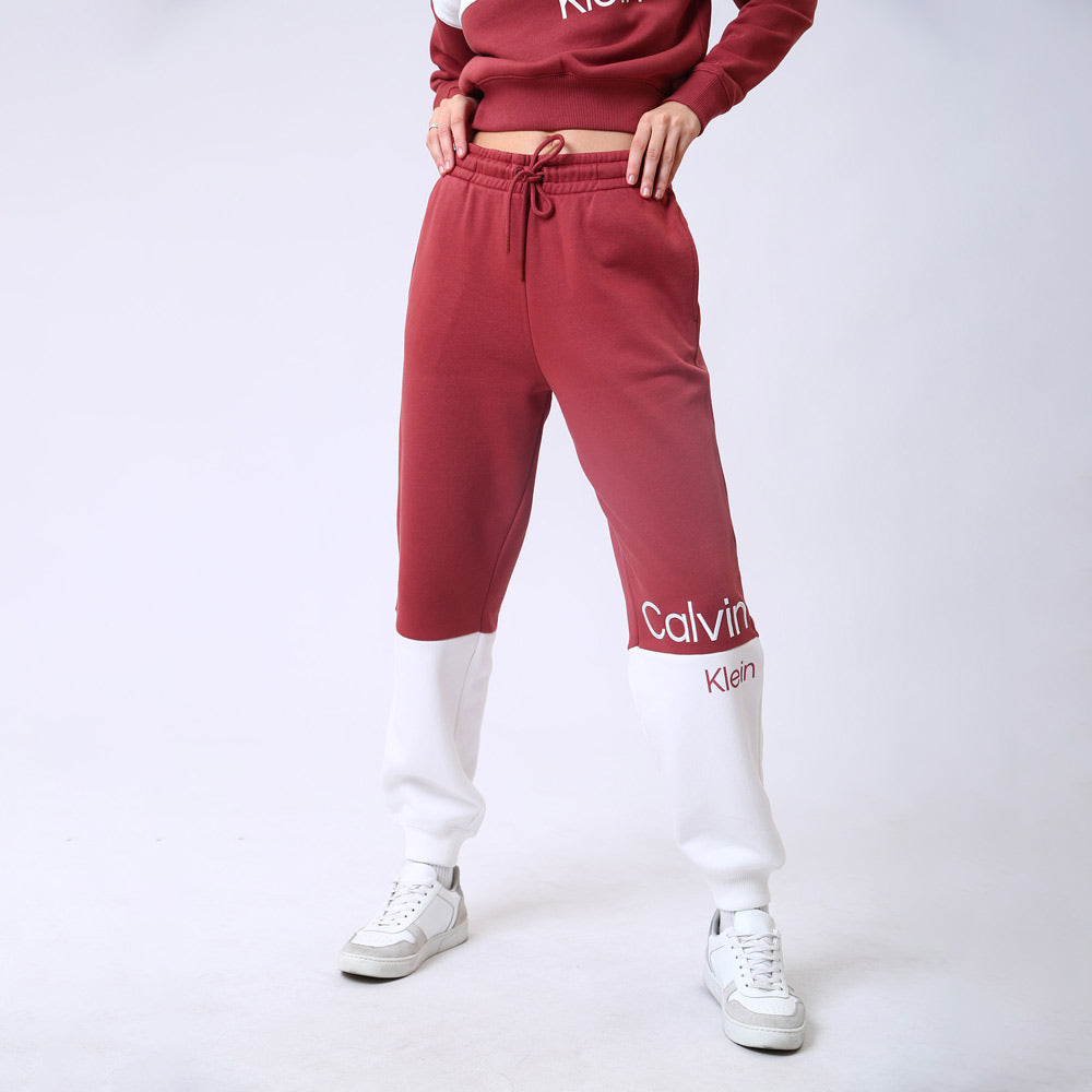 Color Blocking Cuffed Jog Pants - Red