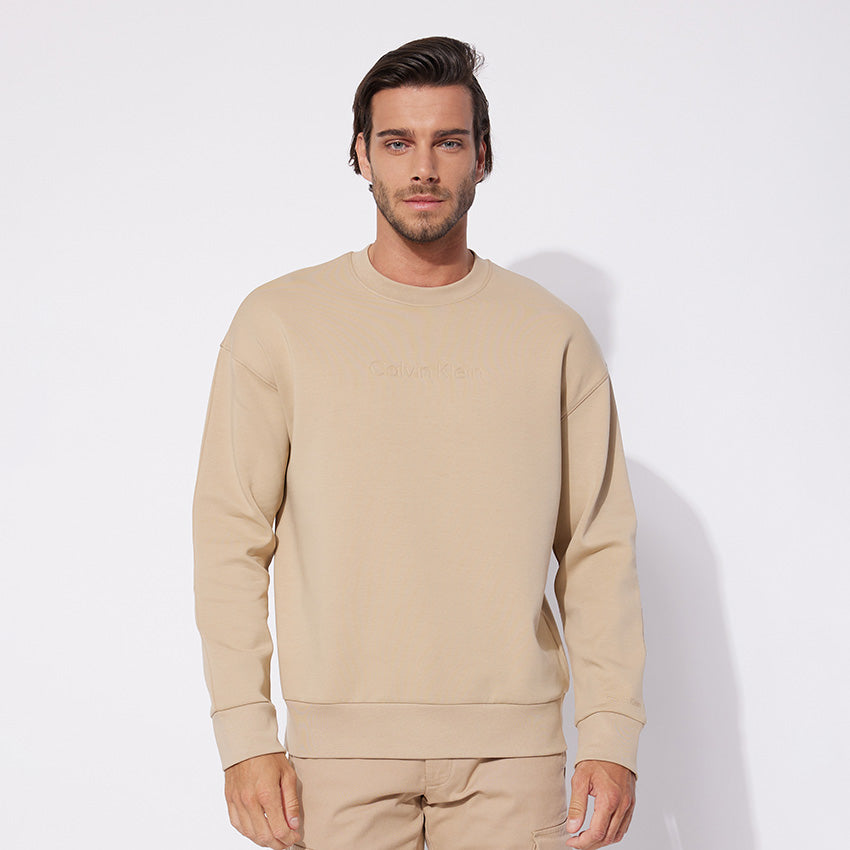 Comfort Debossed Logo Crewneck - Beige