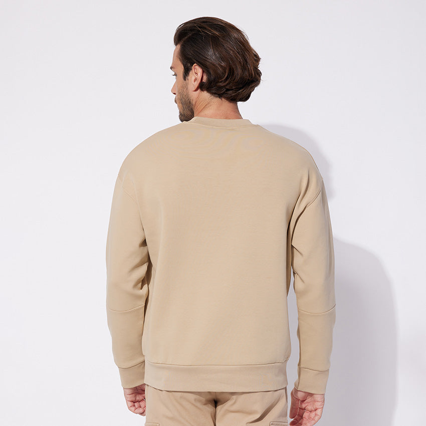 Comfort Debossed Logo Crewneck - Beige