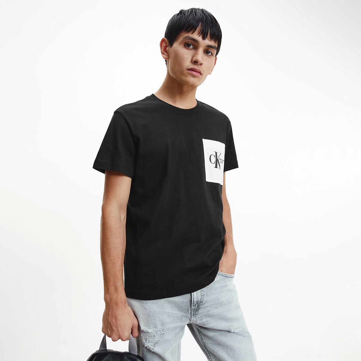 Contrast Pocket Cotton T-Shirt - Black