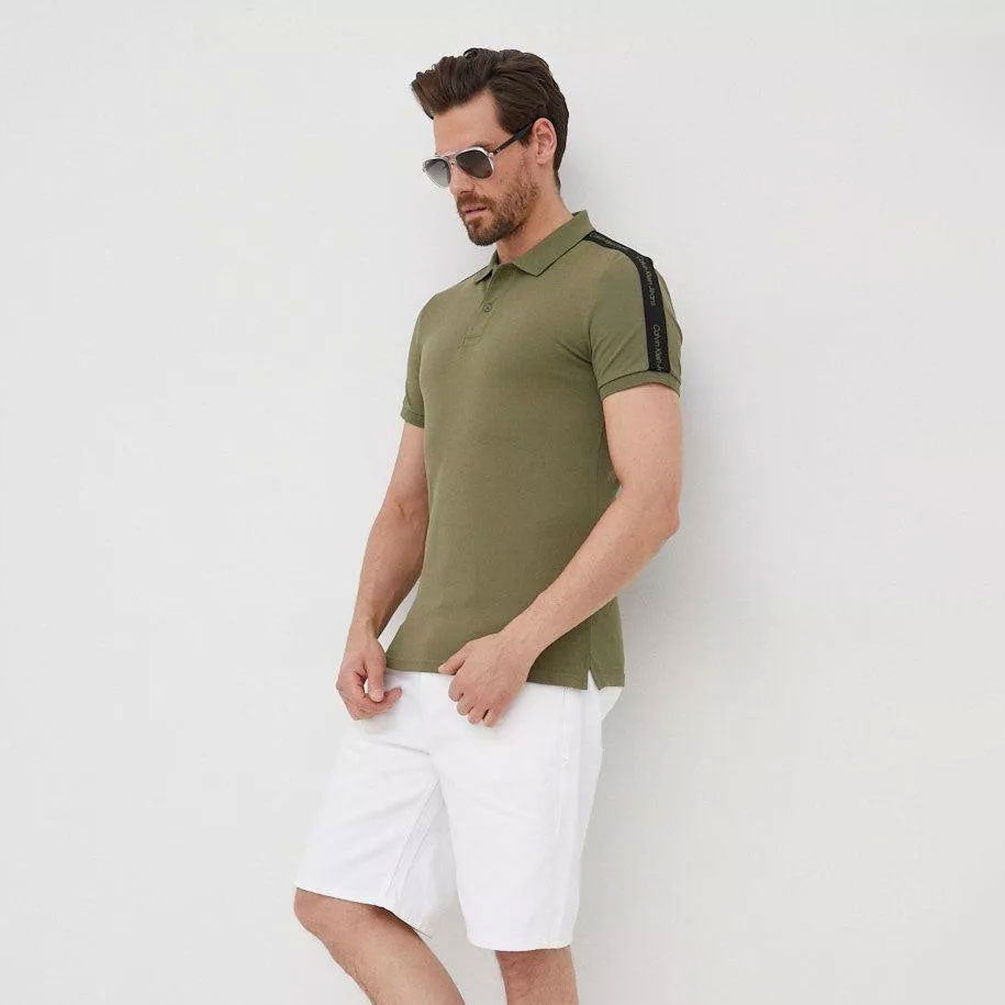 Contrast Tape Polo Cotton T-Shirt - Olive