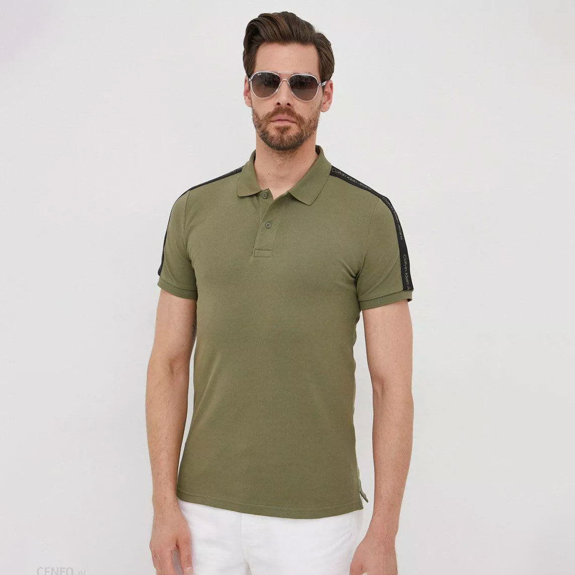 Contrast Tape Polo Cotton T-Shirt - Olive