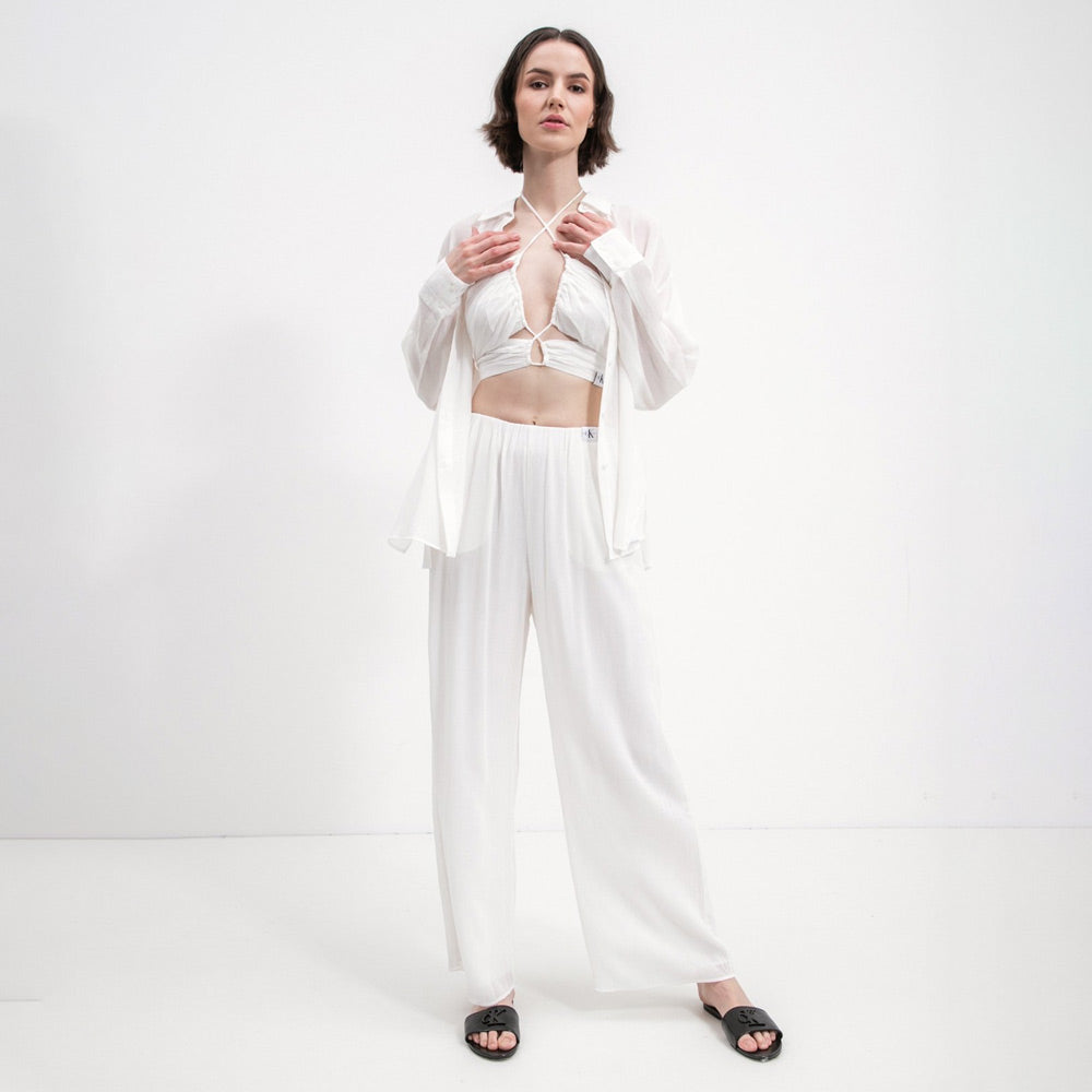 Crinkle Long Straight Pants - Off White