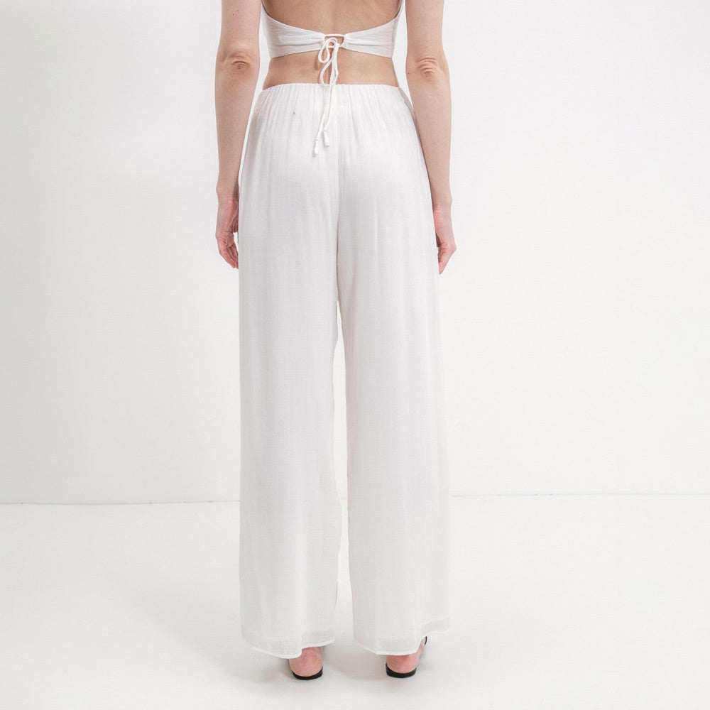 Crinkle Long Straight Pants - Off White