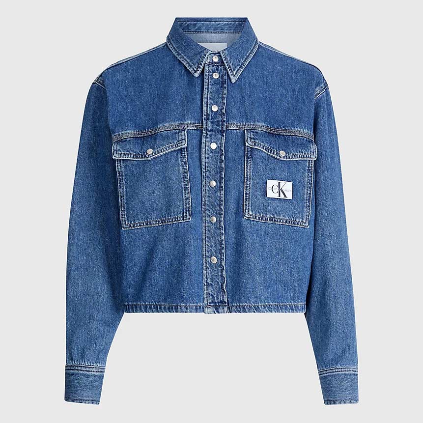 Cropped Utility Denim Shirt - Denim Dark