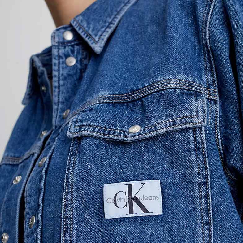 Cropped Utility Denim Shirt - Denim Dark