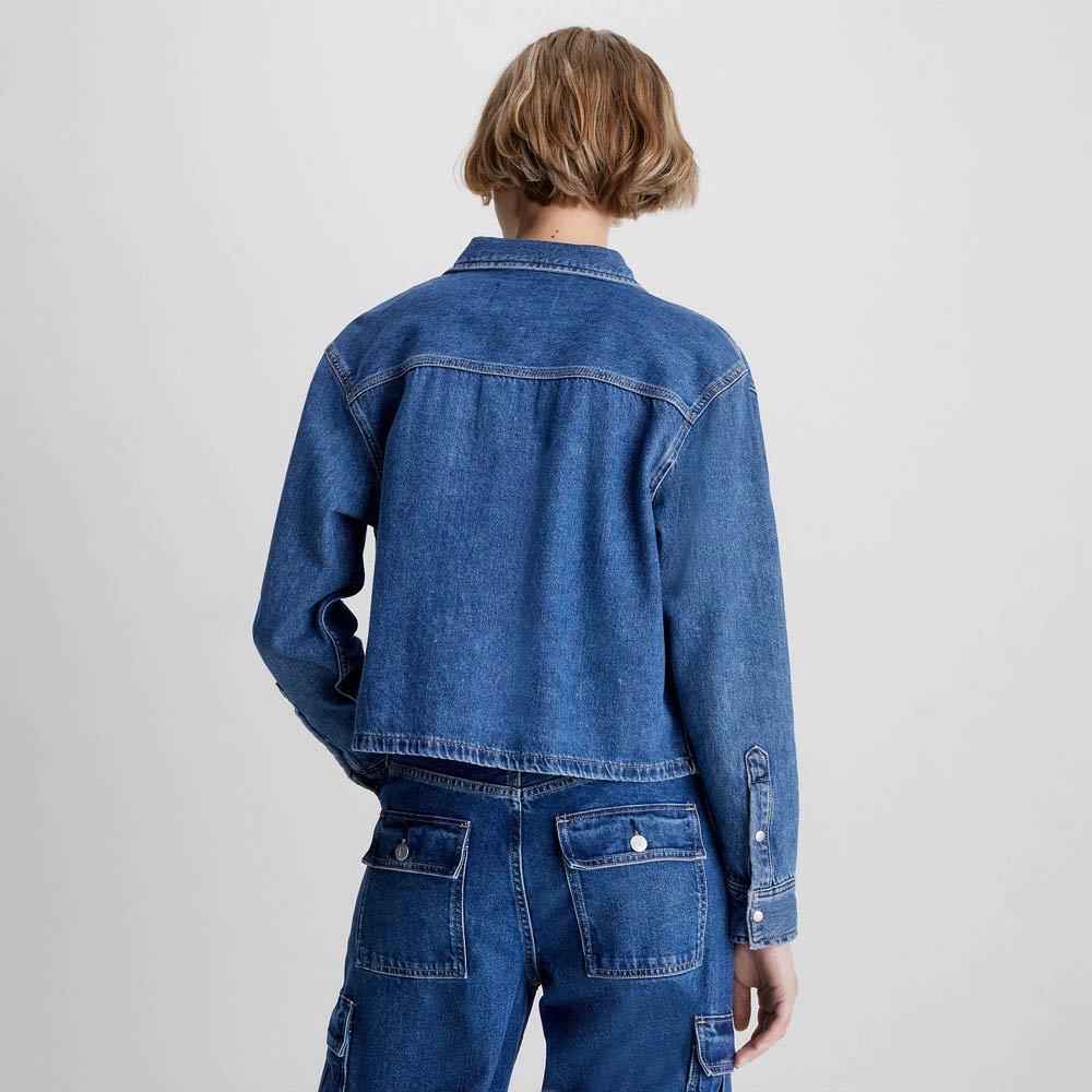 Cropped Utility Denim Shirt - Denim Dark