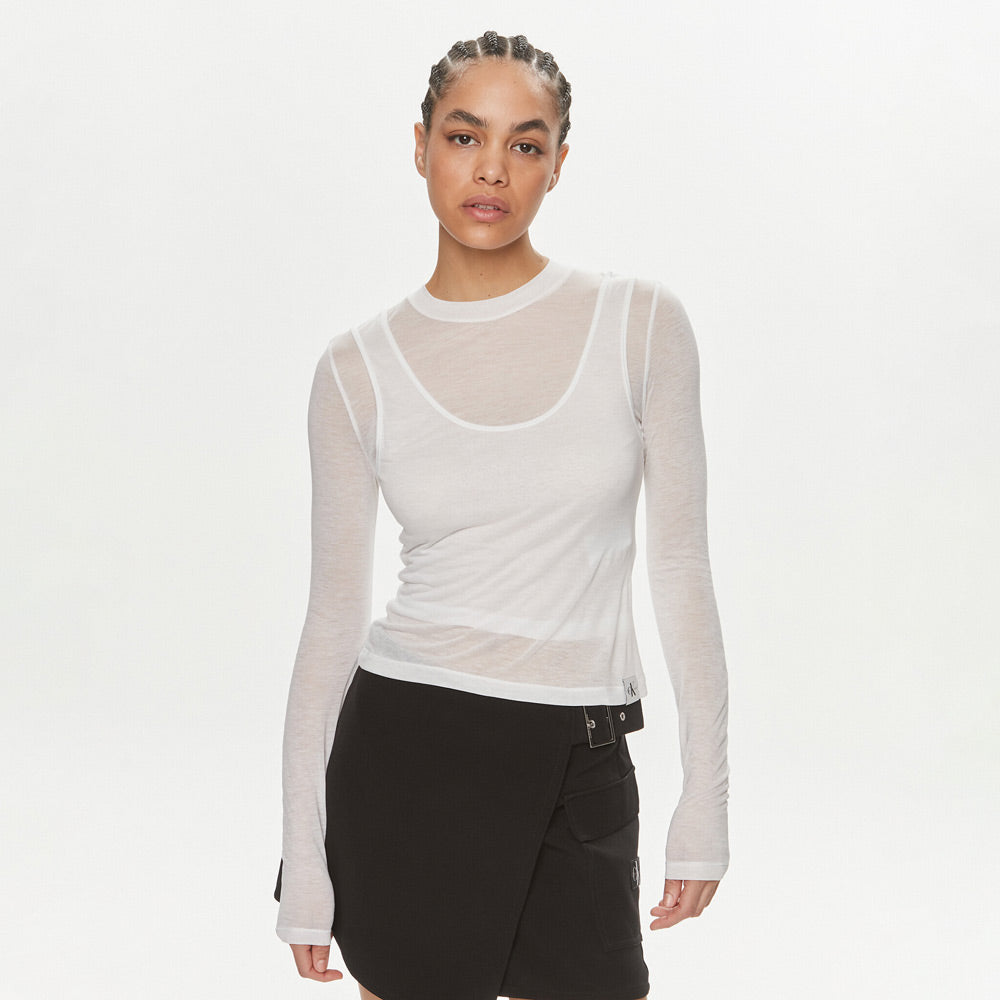 Double Layer Sheer Top - White