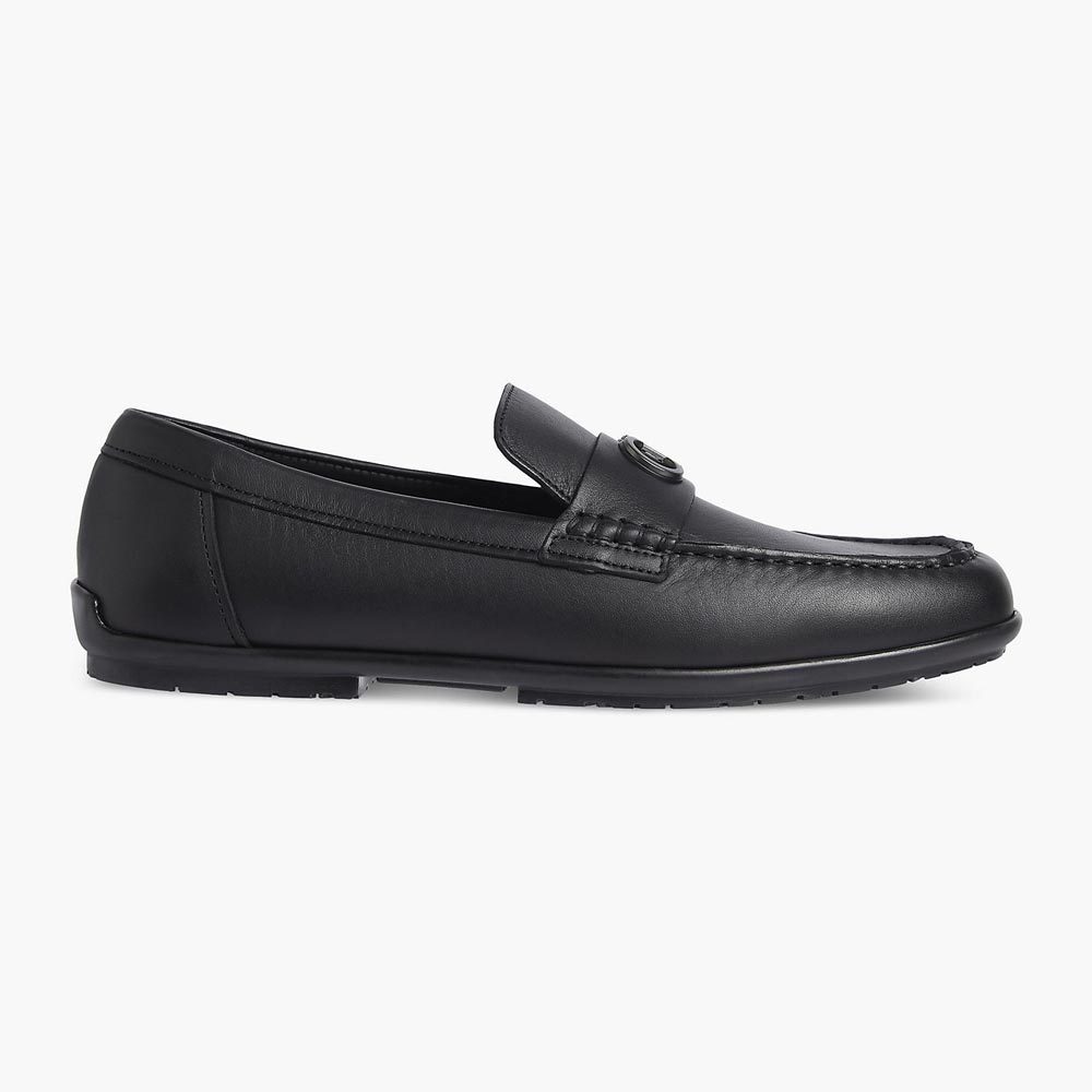 Bold Logo Leather Driving Shoe - Black