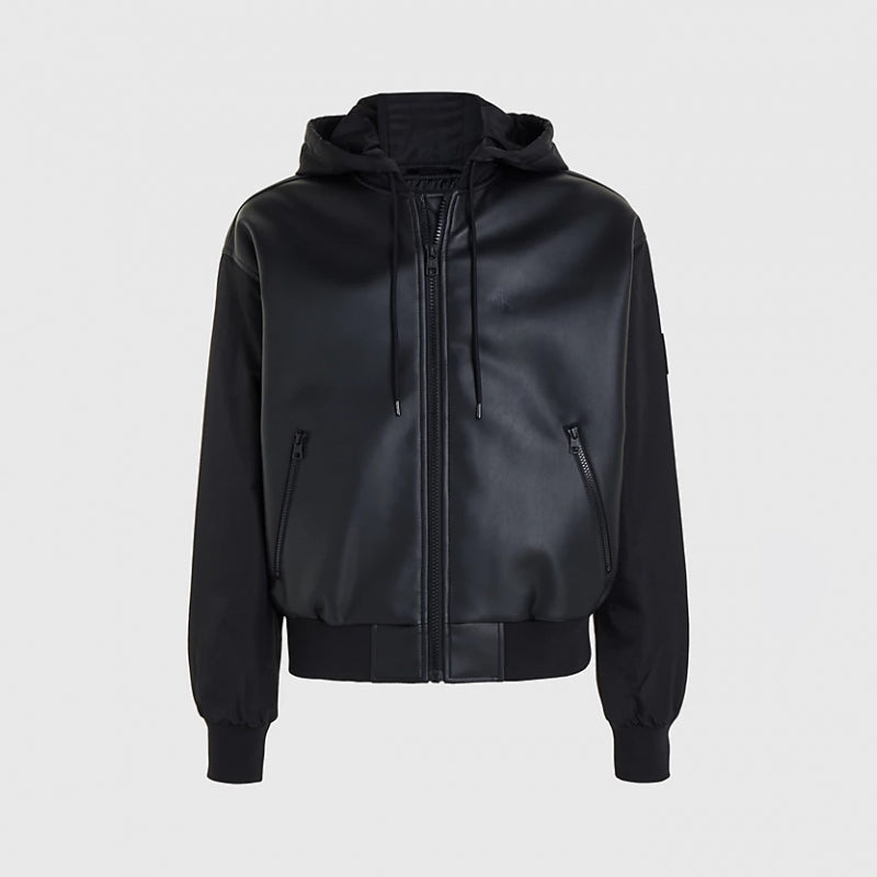 Faux Leather Bomber Jacket - Black