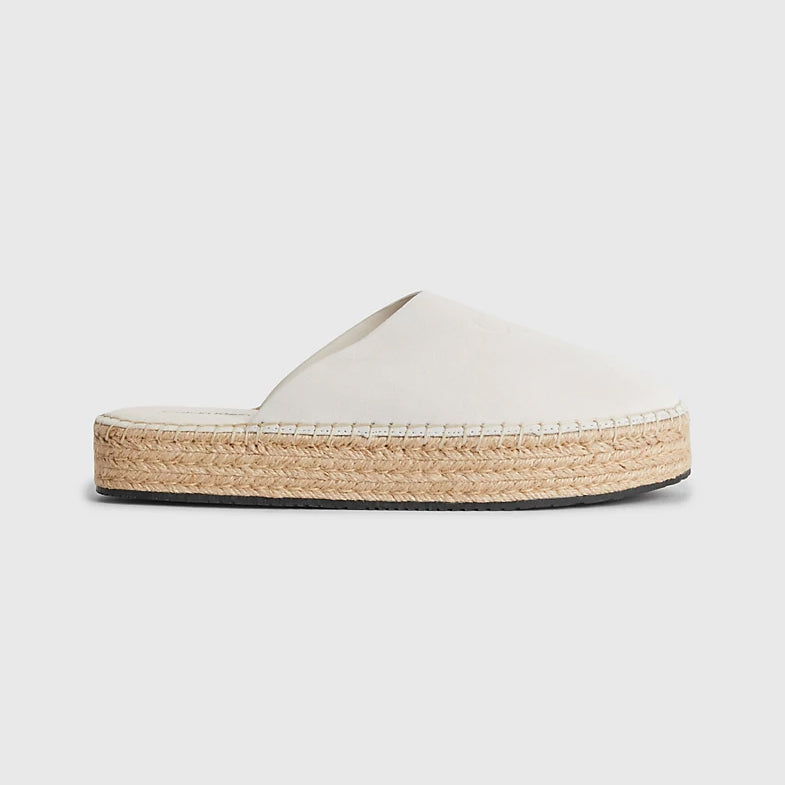 Flatform Suede Mule Espadrilles - White